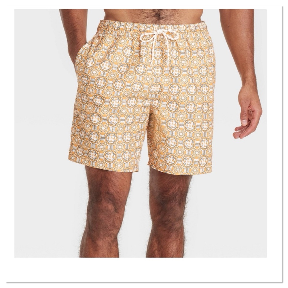 Goodfellow & Co Men's 7” Yellow Patterned Swim Trunks